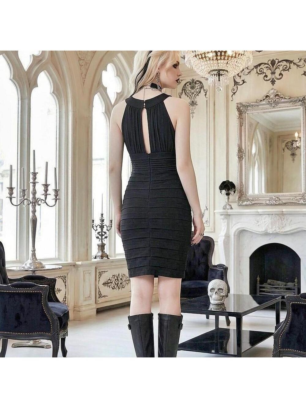 🖤 GOTHIC CHIC LAYERED HALTER DRESS 🖤 - Picture 3 of 3